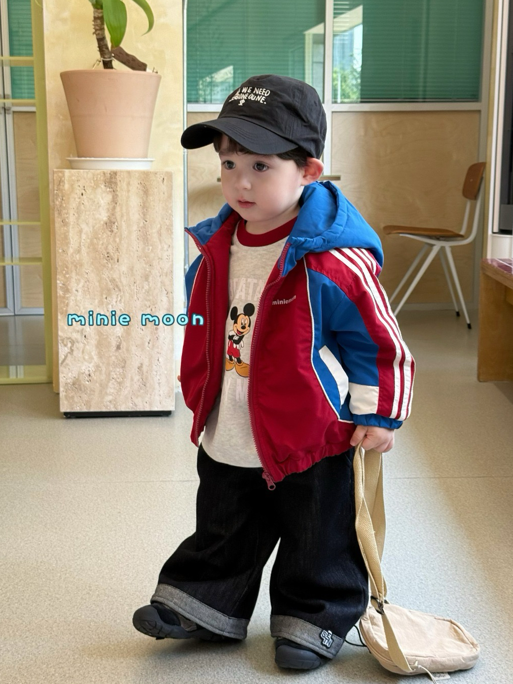 凡妈童装秋冬新男童女童小童韩版休闲连帽拼色棉服外套加绒牛仔裤