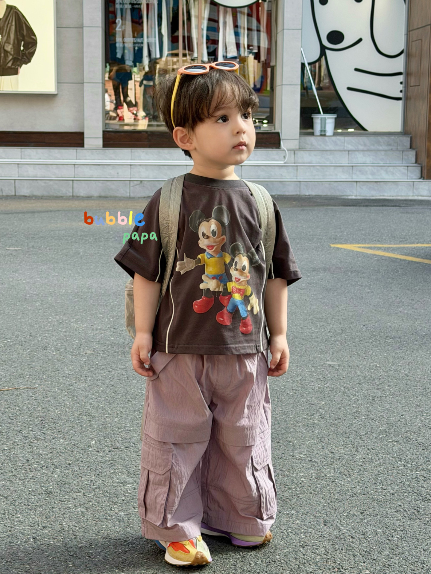 凡妈童装2026夏季新款男童小童韩版卡通米奇T恤棉质口袋休闲长裤