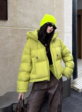 韩版宽松短款90白鸭绒羽绒服女款连帽冬季加厚保暖百搭冬装外套