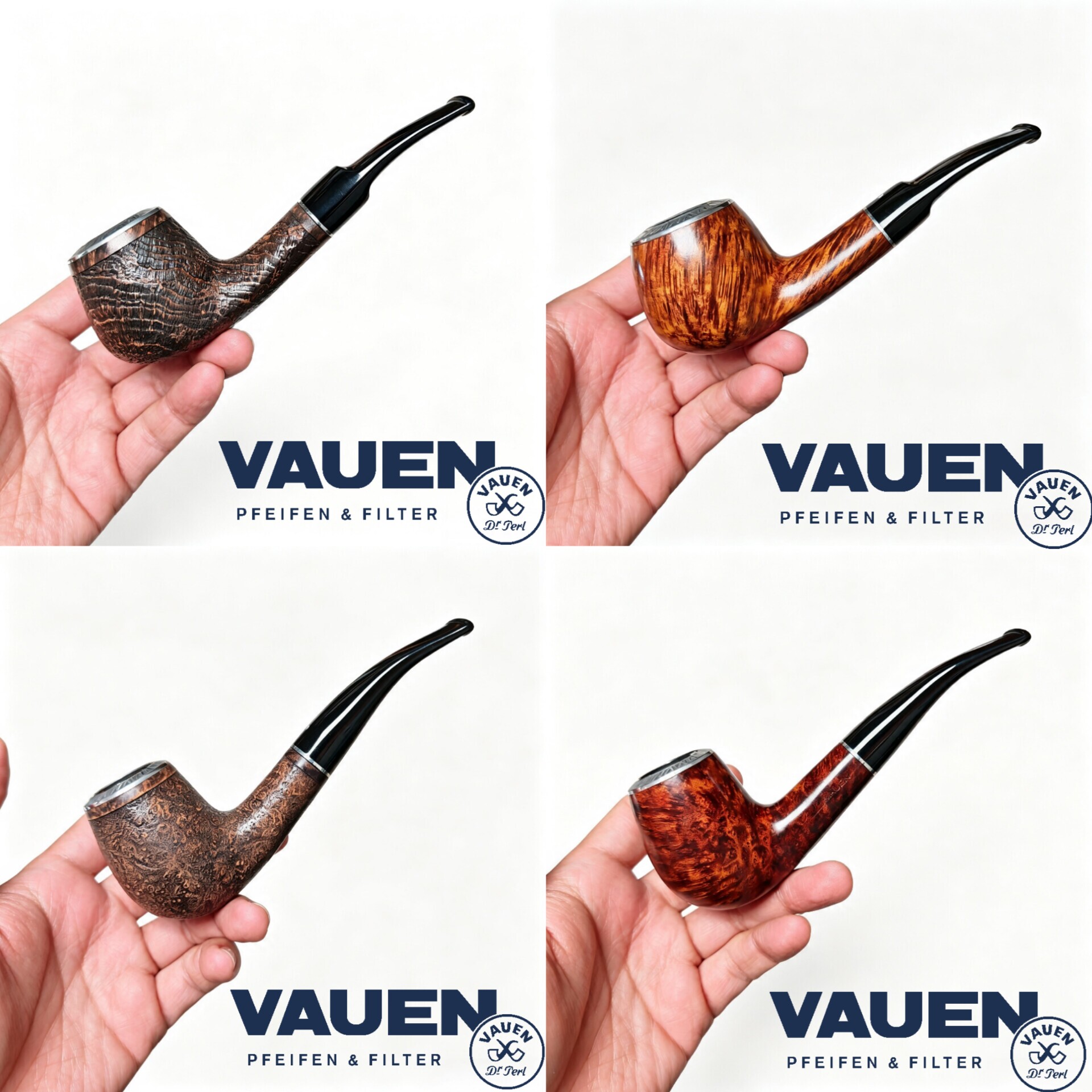 德国华云Vauen烟斗角斗士系列斗口金属饰圈光面喷砂石楠根9㎜包邮
