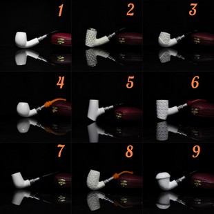 海泡石军插烟斗双银圈925原石白色光面雕刻3㎜收纳盒中号包邮款