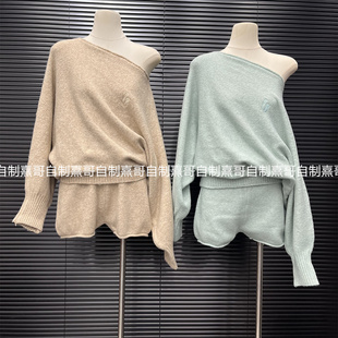 两件套 宽松慵懒风斜肩上衣小个子休闲短裤 高级感针织套装 女秋冬季