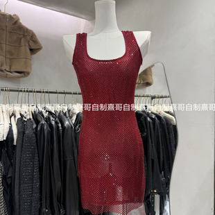 吊带轻奢连衣裙女新款辣妹高级感礼服裙重工水钻网纱性感短款裙子
