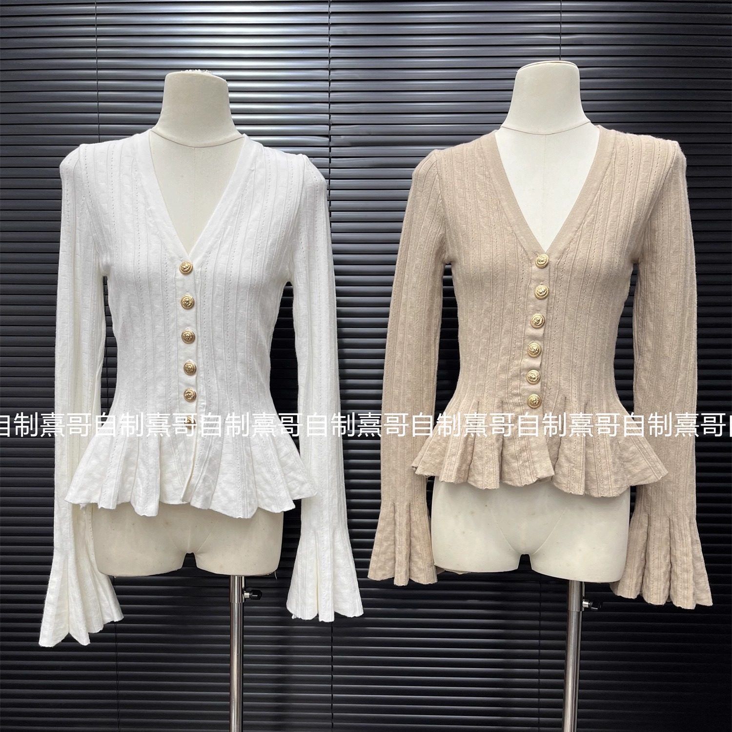 法式白色v领长袖针织开衫女秋季荷叶边毛衣修身收腰短款气质上衣,女装/女士精品,毛针织衫,淘宝优惠券,粉丝福利购,淘宝优惠卷