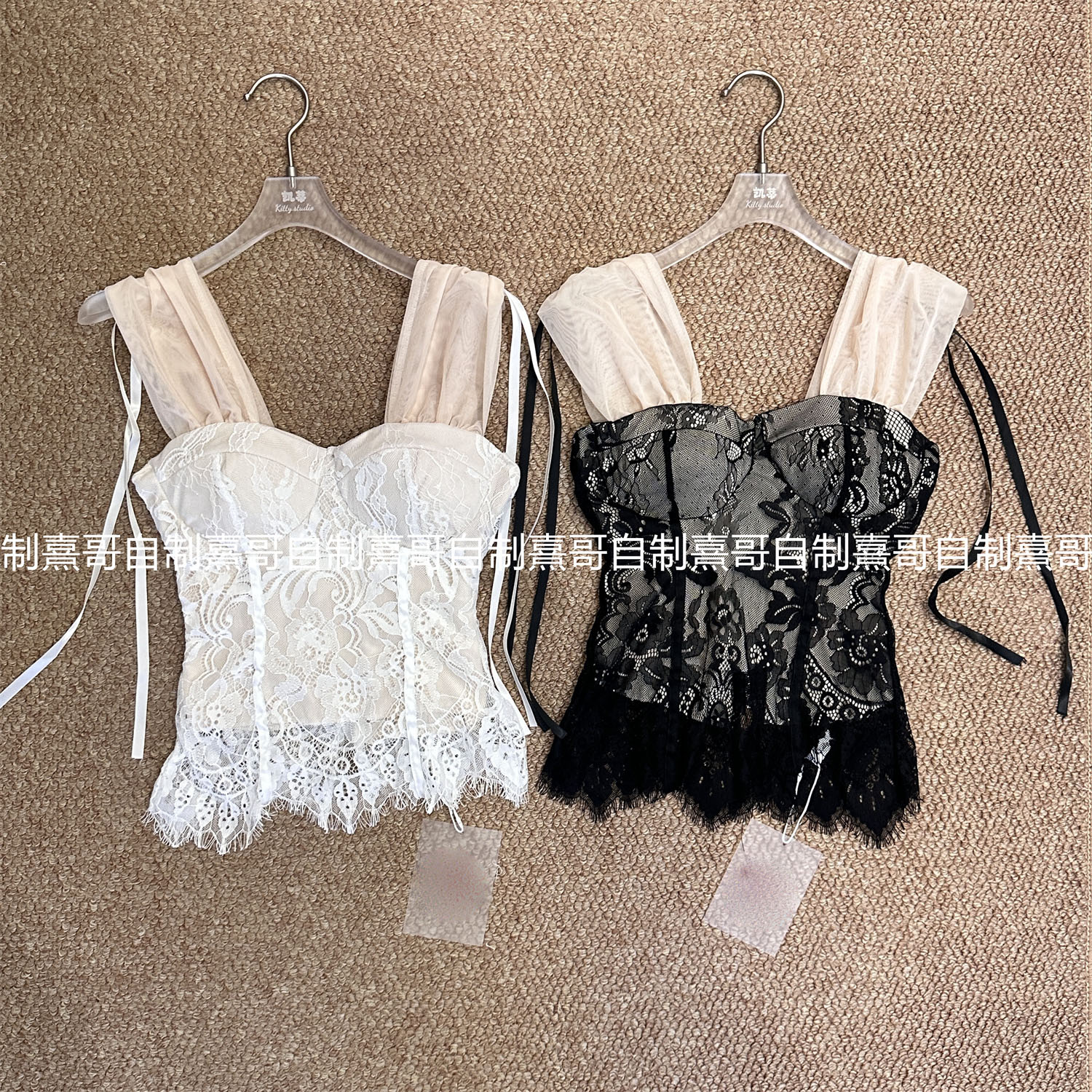 纯欲辣妹撞色网纱吊带背心女设计感小众冬季蕾丝拼接漂亮短款上衣