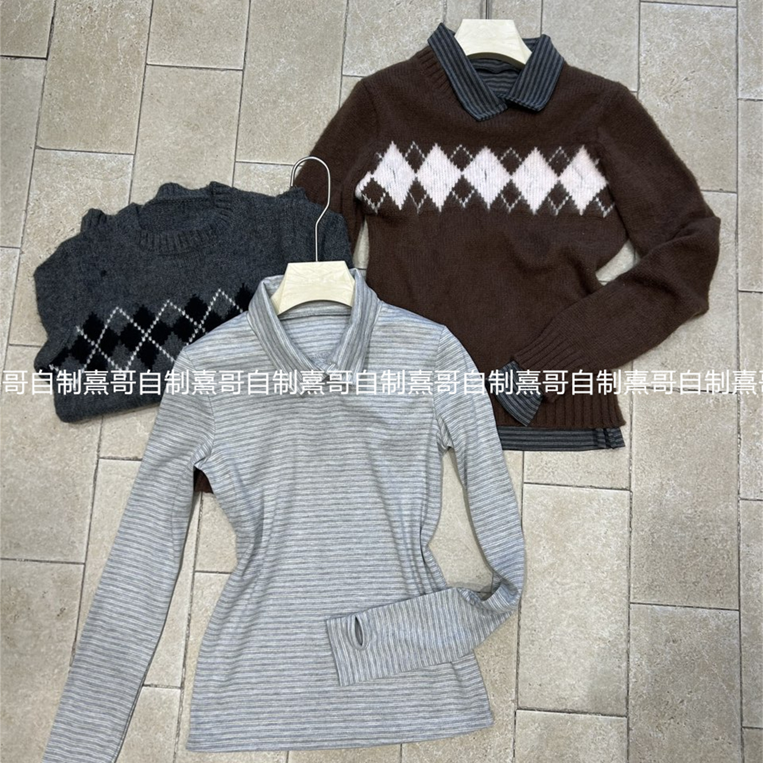 韩系复古条纹翻领长袖衬衣女装冬季慵懒风休闲宽松叠穿打底衫上衣