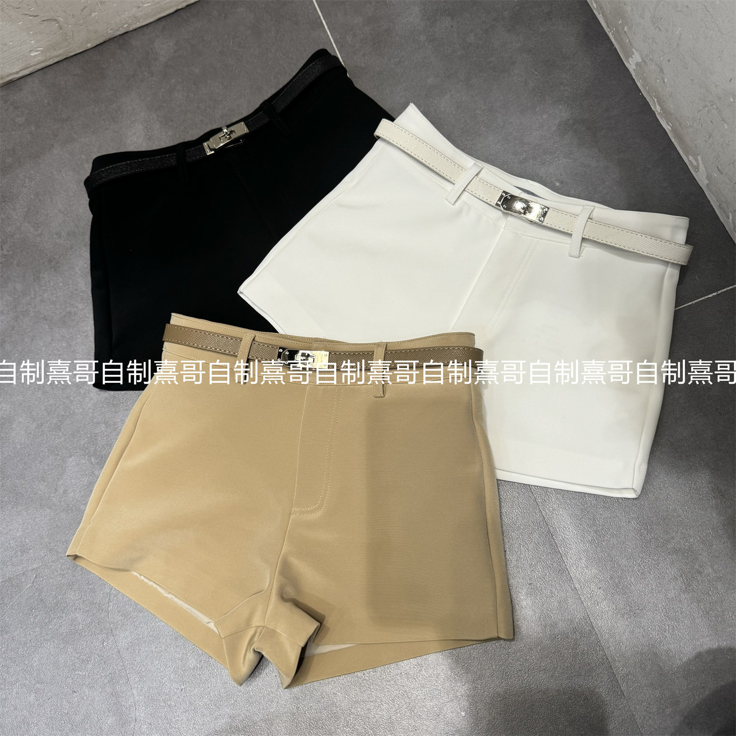 春季高腰百搭直筒短裤女生显瘦腰带装饰休闲裤极简风高级感西装裤