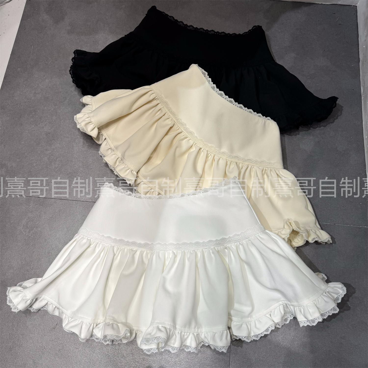 纯欲辣妹复古风半身裙女休闲显瘦A字裙春季新款蕾丝花边拼接短裙