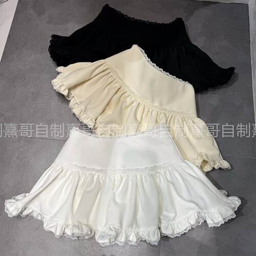 纯欲辣妹复古风半身裙女休闲显瘦A字裙春季新款蕾丝花边拼接短裙