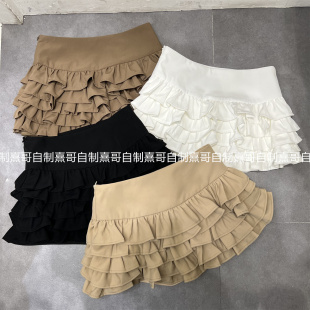 早秋新款 气质感高腰显瘦蛋糕裙女芭蕾风荷叶边a字半身裙短裙 时尚