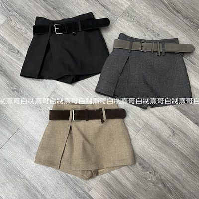 韩系减龄不规则侧开叉毛呢半身裙秋冬遮胯显瘦超好看小个子a字裙