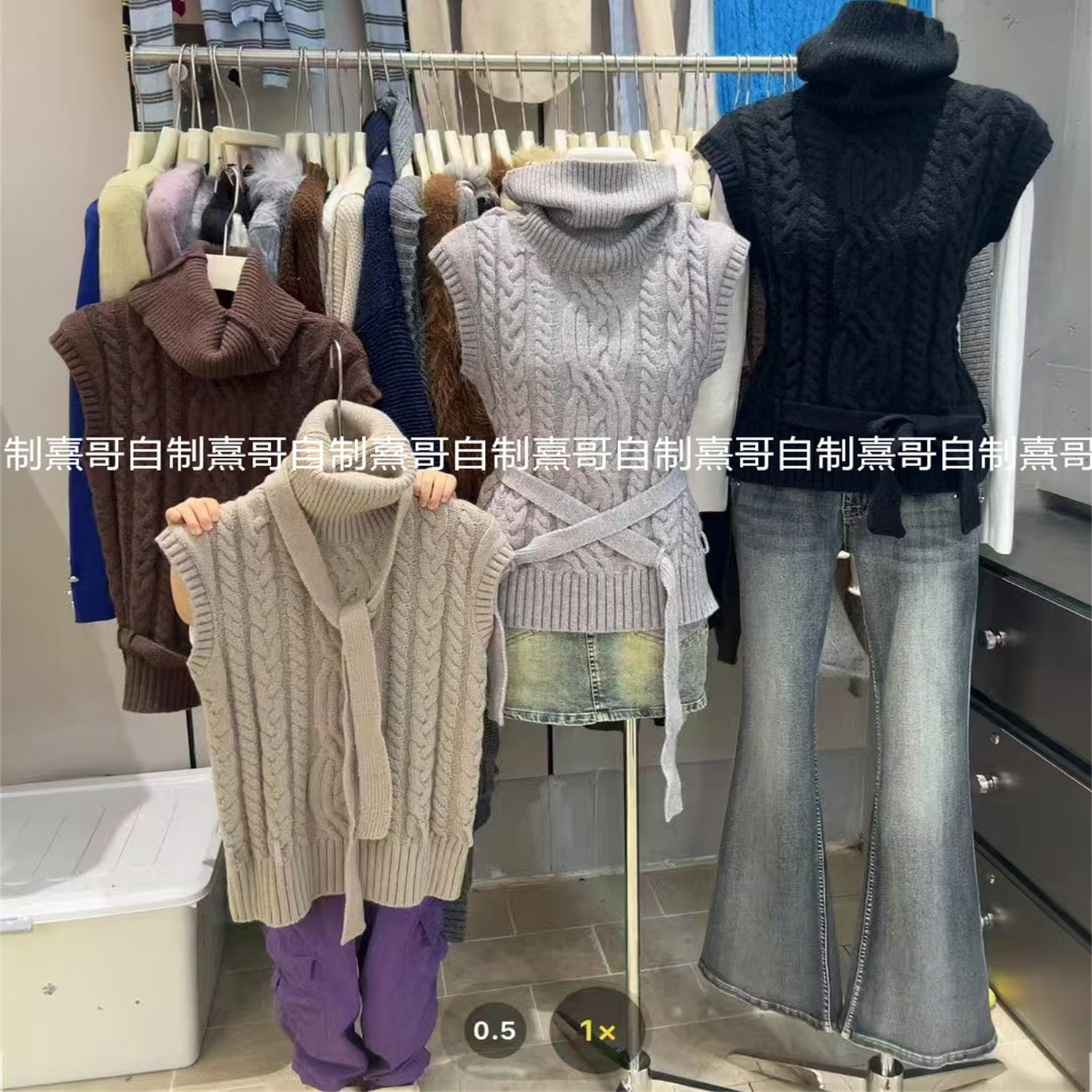 秋冬新款慵懒风麻花高领无袖短款针织背心马甲内搭外穿百搭毛衣