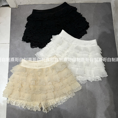 法式蕾丝花边蛋糕裙裤女夏季新款高腰显瘦a字短裤外穿休闲阔腿裤