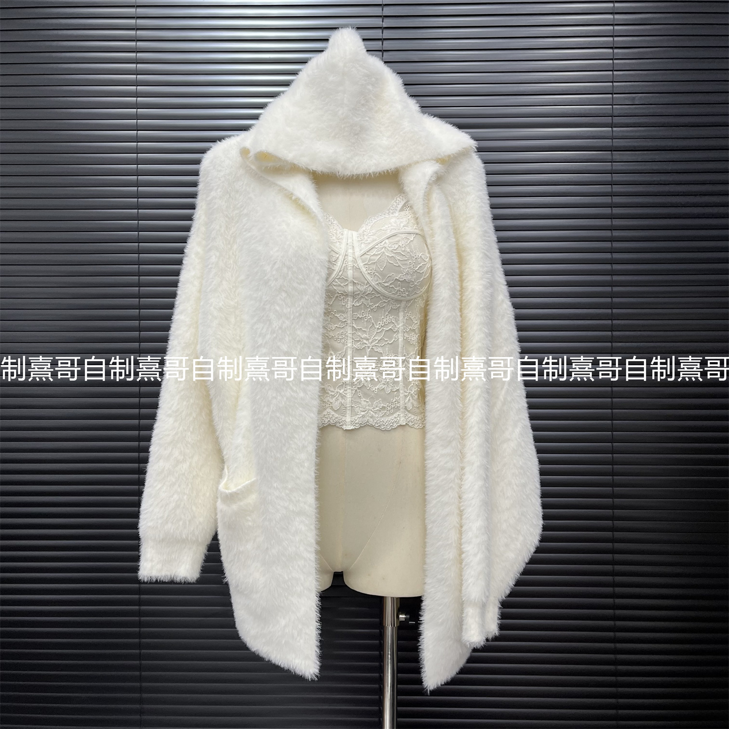 韩系慵懒风显瘦百搭宽松纯色连帽口袋针织开衫女秋冬毛毛毛衣外套