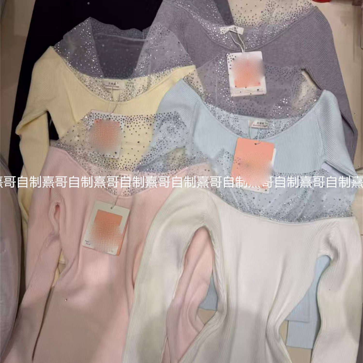 法式网纱烫钻拼接针织衫新款冬穿搭超好看打底衣女内搭高级感上衣