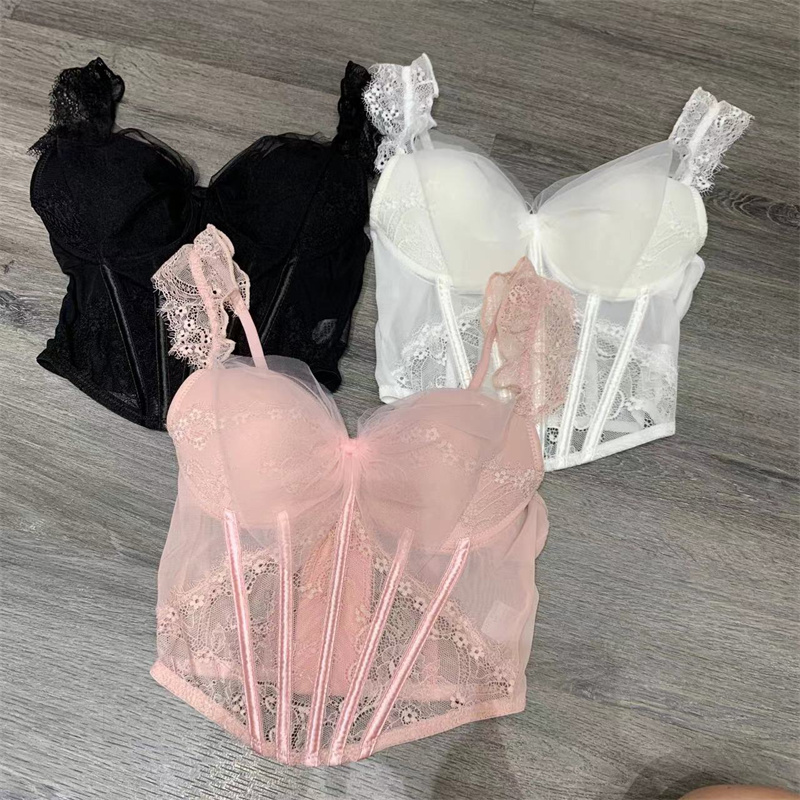 网纱蕾丝吊带短款打底衫