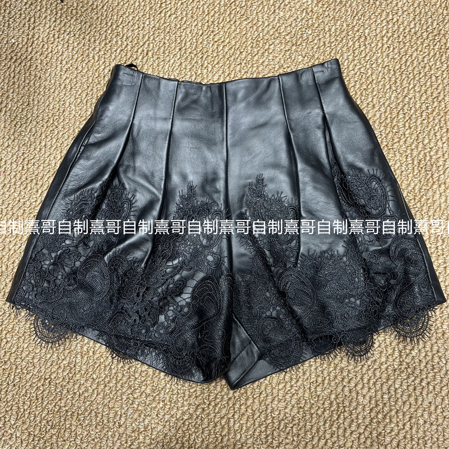 蕾丝拼接皮短裤女秋季新款高腰显瘦百搭休闲裤小个子阔腿裤靴裤潮