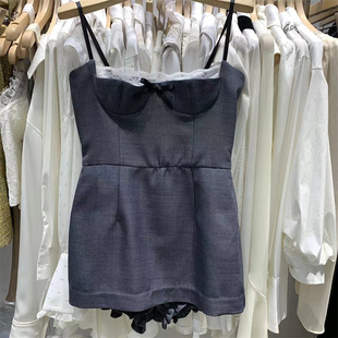 粉丝专享 时髦甜辣风蕾丝边假两件吊带连衣裙复古性感连体短裤裙