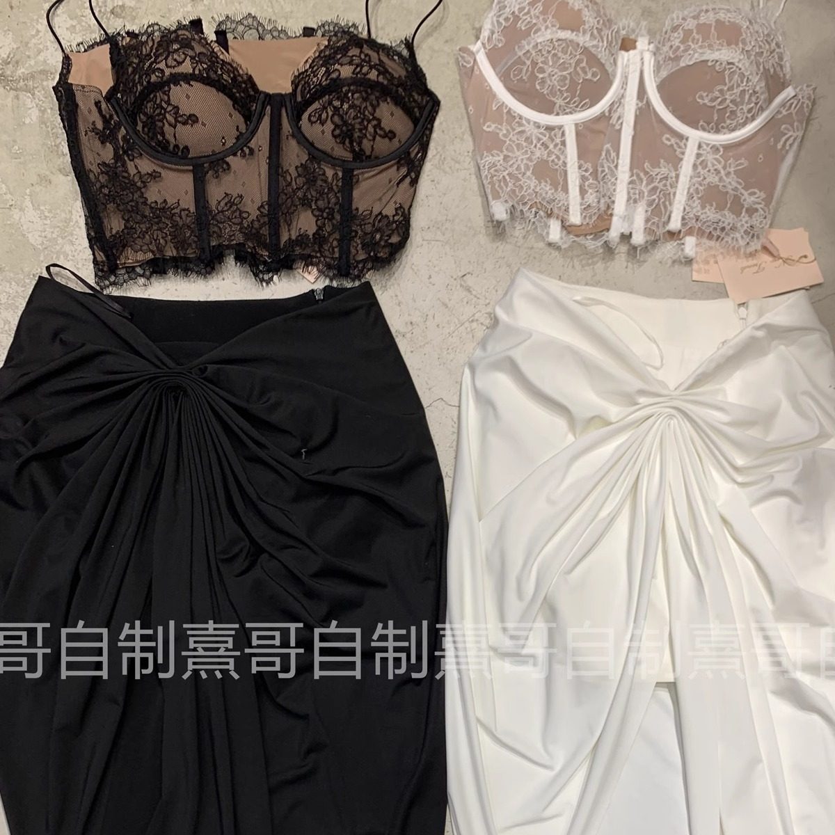 法式蕾丝性感吊带抹胸上衣带胸垫高腰褶皱开叉包臀半身裙两件套装,女装/女士精品,时尚套装,淘宝优惠券,粉丝福利购,淘宝优惠卷