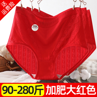 本命年宽松短裤内裤女大码胖mm女士300斤女生高腰大红色收腹加大