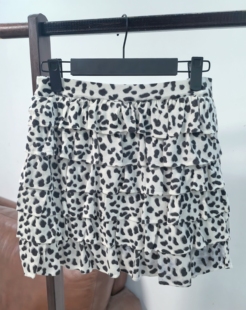 日单原单春夏季女豹纹蛋糕层层针织半身裙