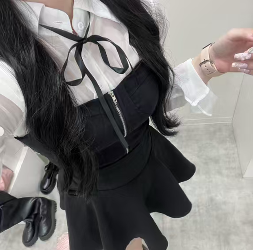 日单GRL*高腰防走光百褶短裙内衬安全裤显瘦A字伞裙半身裙