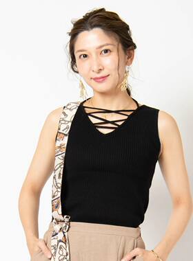 日单原单V领亲肤柔软纯黑色系带设计女针织衫毛衣