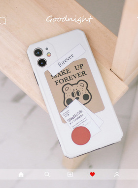 iphone11手机壳原创方形小熊贴纸设计小众适用苹果XSMAX可爱硅胶
