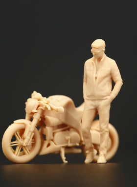 【海叔】1:64机车男XB12S摩托车微缩模型1:43白模场景人偶A325