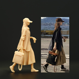 港风小姐姐微缩模型1 64时尚 43白模场景微拍小人偶A348 海叔