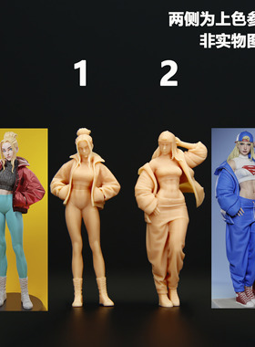 【海叔】1:64欧美运动风美式辣妹微缩模型1:43白模场景小人偶A410