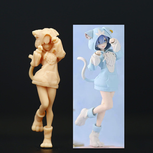 【海叔】A160卖萌猫女1:64人偶模型手办1:43微缩白模沙盘小人公仔