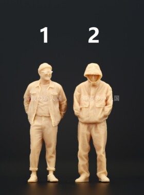 A302戴帽型男路人甲1:64微缩人偶模型1:43树脂白模沙盘场景摆件