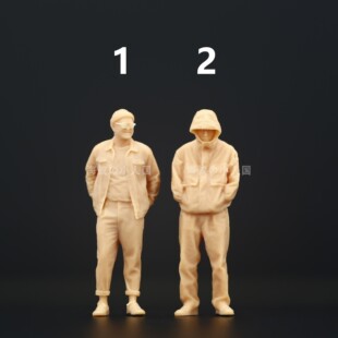 A302戴帽型男路人甲1:64微缩人偶模型1:43树脂白模沙盘场景摆件