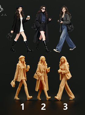 【海叔】1:64逛街美女微缩模型1:43树脂白模场景微拍小人偶A471