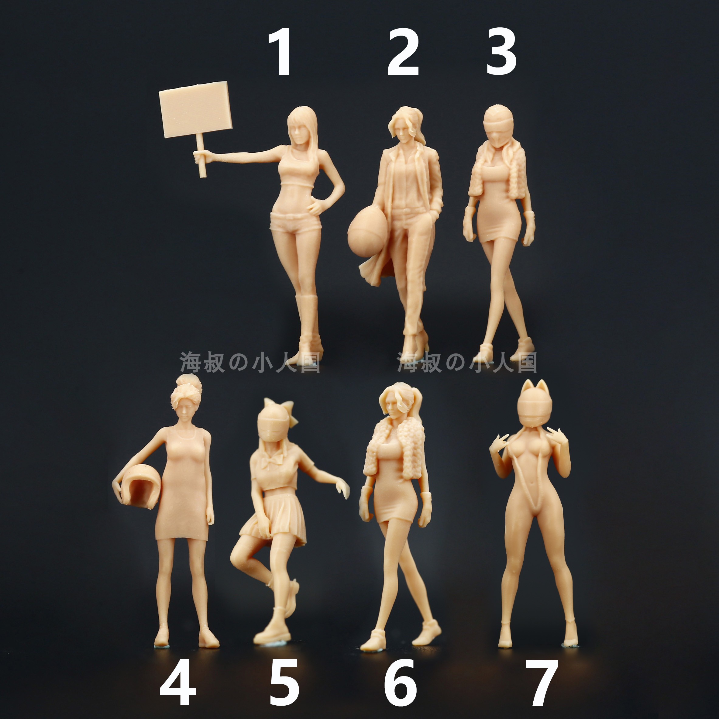 l372头盔女郎赛车美女1:64人偶模型手办1:43微缩沙盘树脂小人