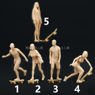 L330滑板少女帅哥1:64人偶模型手办1:87微缩沙盘树脂1:43小人