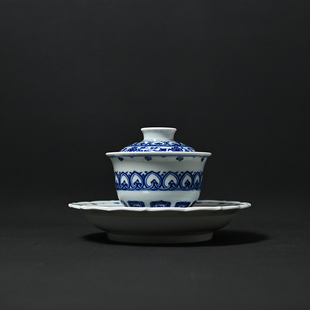汲老推荐汲窑景德镇手绘青花宝相壶承盖碗120cc三才盖碗瓷器茶具