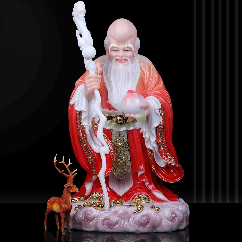 寿星老人南极仙翁神像长生大帝家用供奉贺寿带鹿佛像仿汉白玉摆件