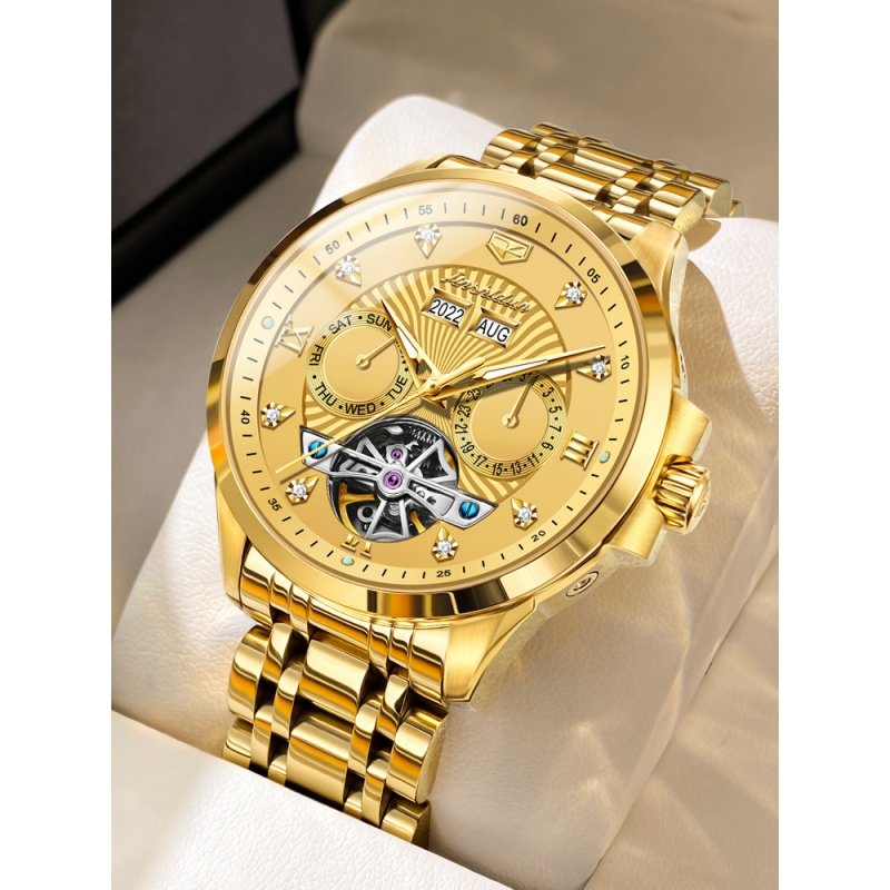 瑞士正品牌18k金色手表男士机械