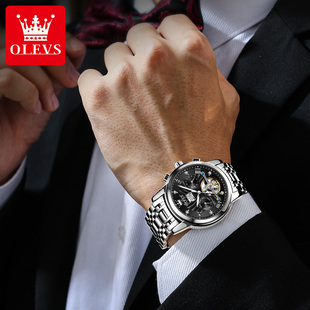 名牌防水钢带商务腕表十大S 正品 9910 纯机械表男士 欧利时手表男款