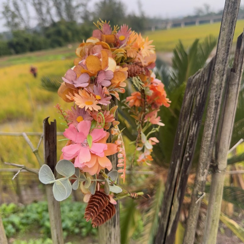 田园风花朵花环女复古森系棕色头花写真拍照发饰创意自然风头饰