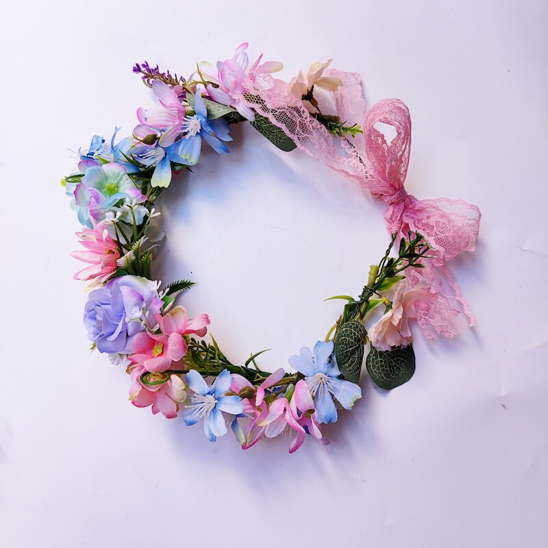 欧美森系风雏菊玫瑰仿真花朵绿叶花环头饰姐妹拍照道具粉蓝色