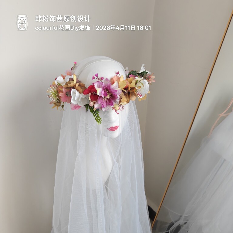 森系花环头饰花朵仙女公主发饰飘带簪花发箍粉花色头花2026新款