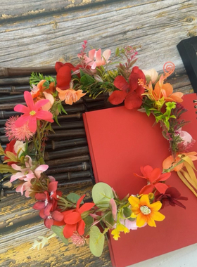 原创设计深红橙色花朵混色舞蹈表演出头饰花环拍照成人儿童森女系