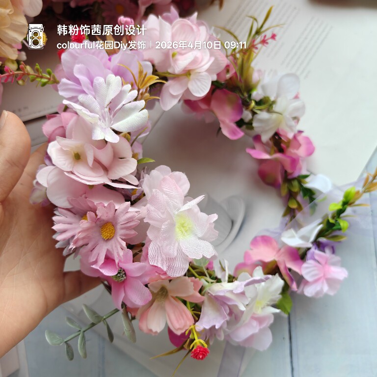 樱花花环头饰春日粉紫色花朵发饰拍照神器舞台表演写真摄影道具