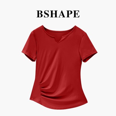 收腰瑜伽服普拉提运动上衣夏显瘦v领短袖t恤速干透气健身服2107