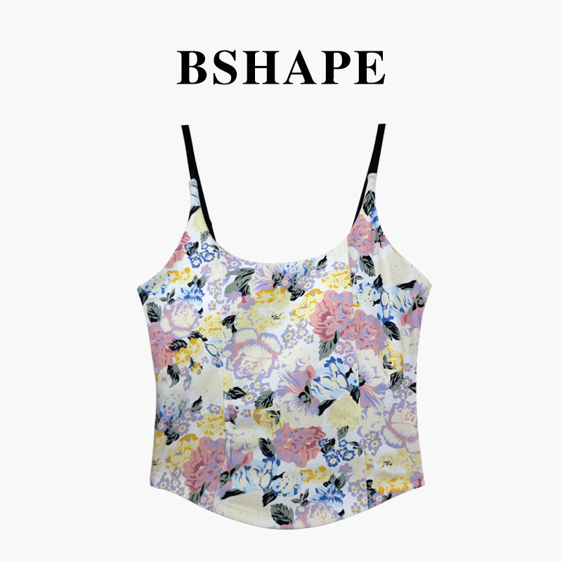 纯欲风背心女一体杯印花健身可调节春暖花开瑜伽普拉提上衣5083