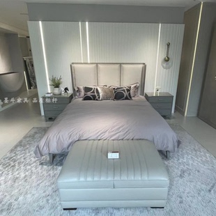 美式乡村实木床1.8米双人床主卧真牛皮艺软包美克art定制家具