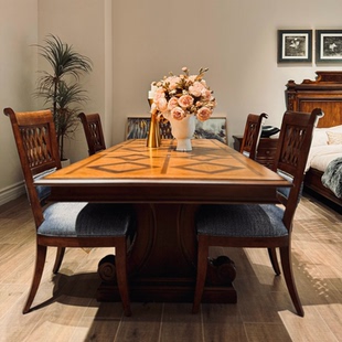 美克art家具美家重筑经典餐桌 实木雕刻方形拉伸餐桌长餐桌定制